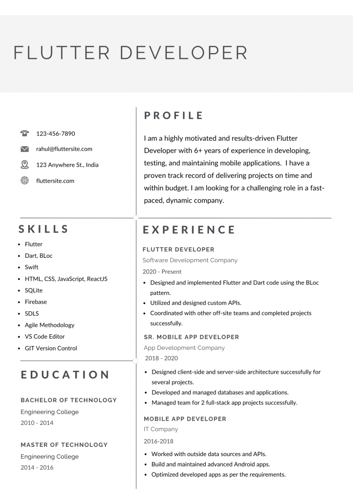 Flutter Developer Resume