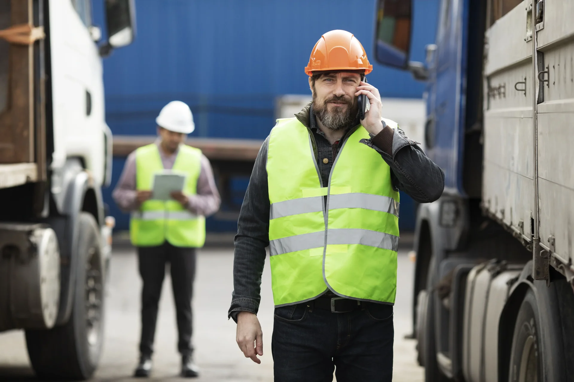 Freight companies front-view-man-talking-phone