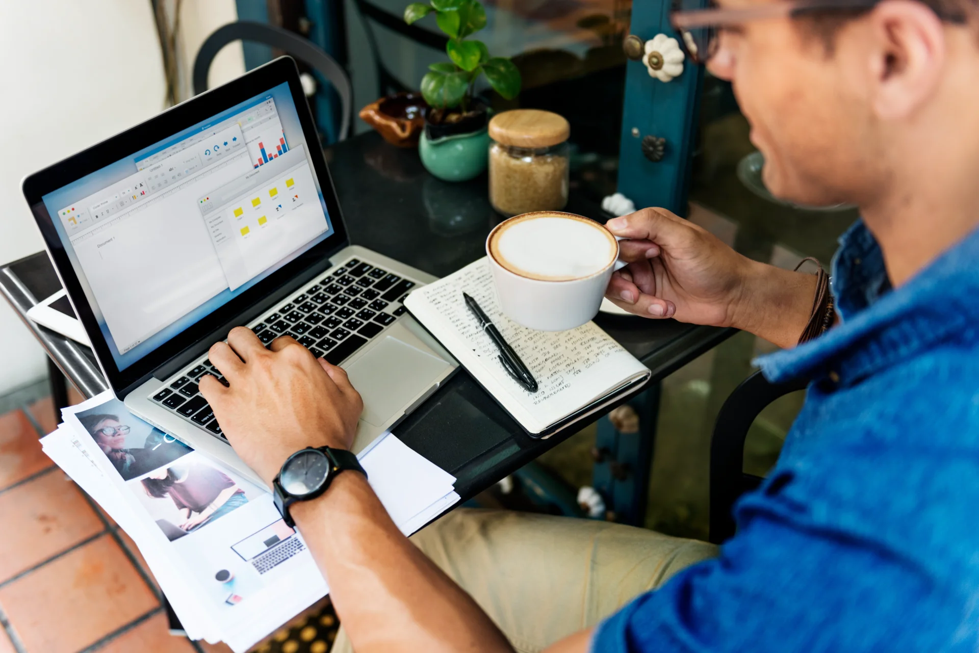 man-working-coffee-shop-cafe-concept man-working-coffee-shop-cafe-concept