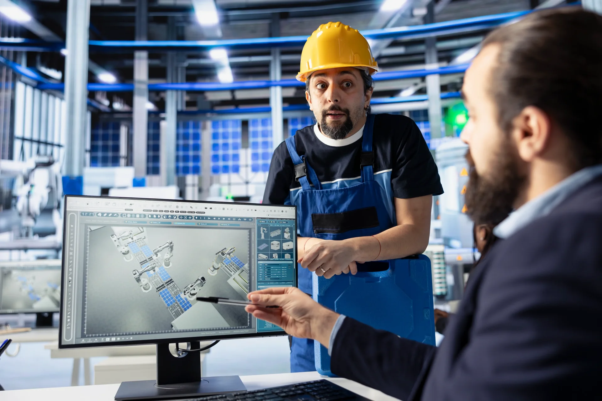 manager-photovoltaics-factory-talking-with-worker manager-photovoltaics-factory-talking-with-worker