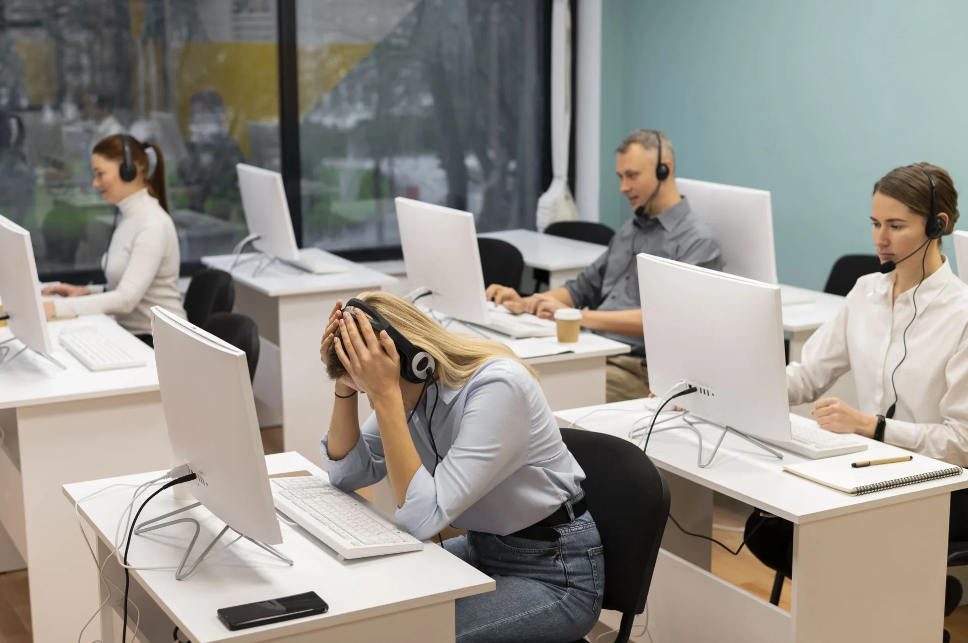 tired-woman-working-call-center-office-amongst-colleagues tired-woman-working-call-center-office-amongst-colleagues